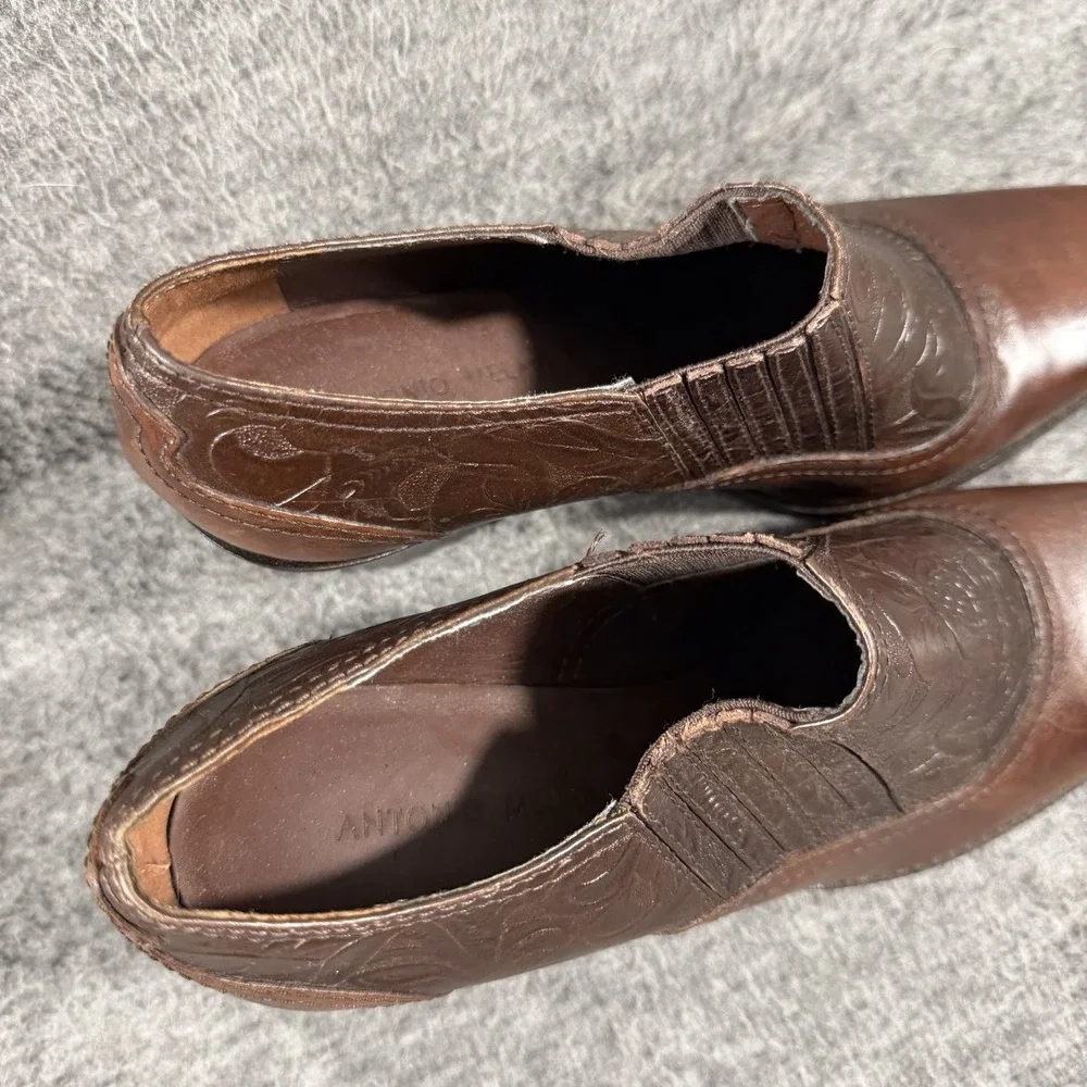 Antonio Melani Women's Western Cowgirl Tooled Bootie Brown Leather Size 8.5